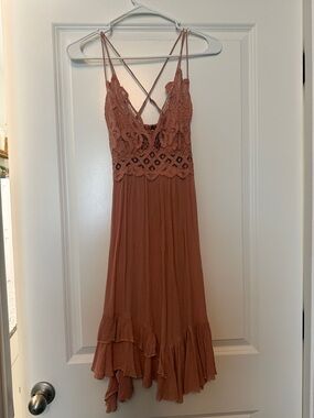 Free People pale-Tone Lace Bodice High-Low Dress